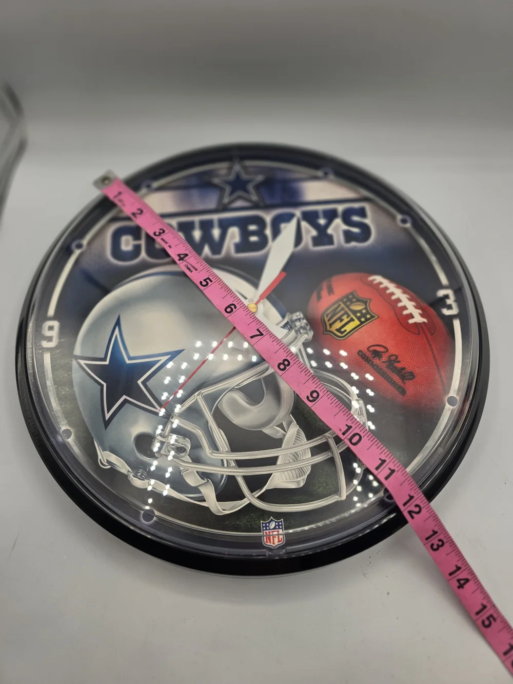 Dallas Cowboys Team Logo Wall Clock - Silver/Blue 12 Inch Round.